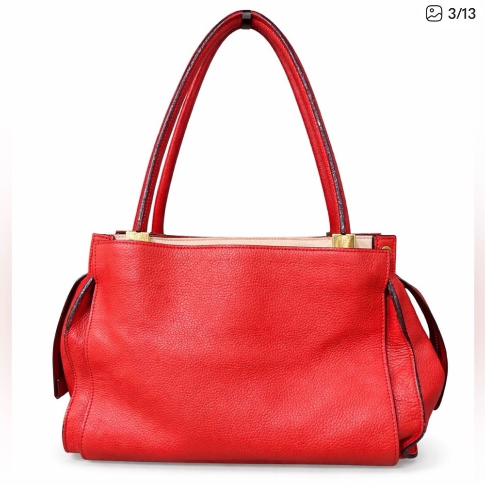 Chloe Dree Structured Red Leather Shoulder Bag for Women - Picture 2 of 7